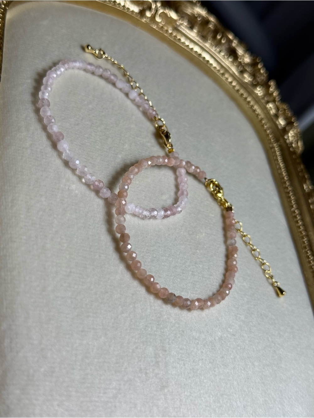 Delicate Pink Beaded Bracelet - Gold Accents